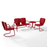 Crosley Furniture - Ridgeland 4 Pc Outdoor Metal Conversation Set Bright Red Gloss - Loveseat Glider, Side Table, & 2 Armchairs