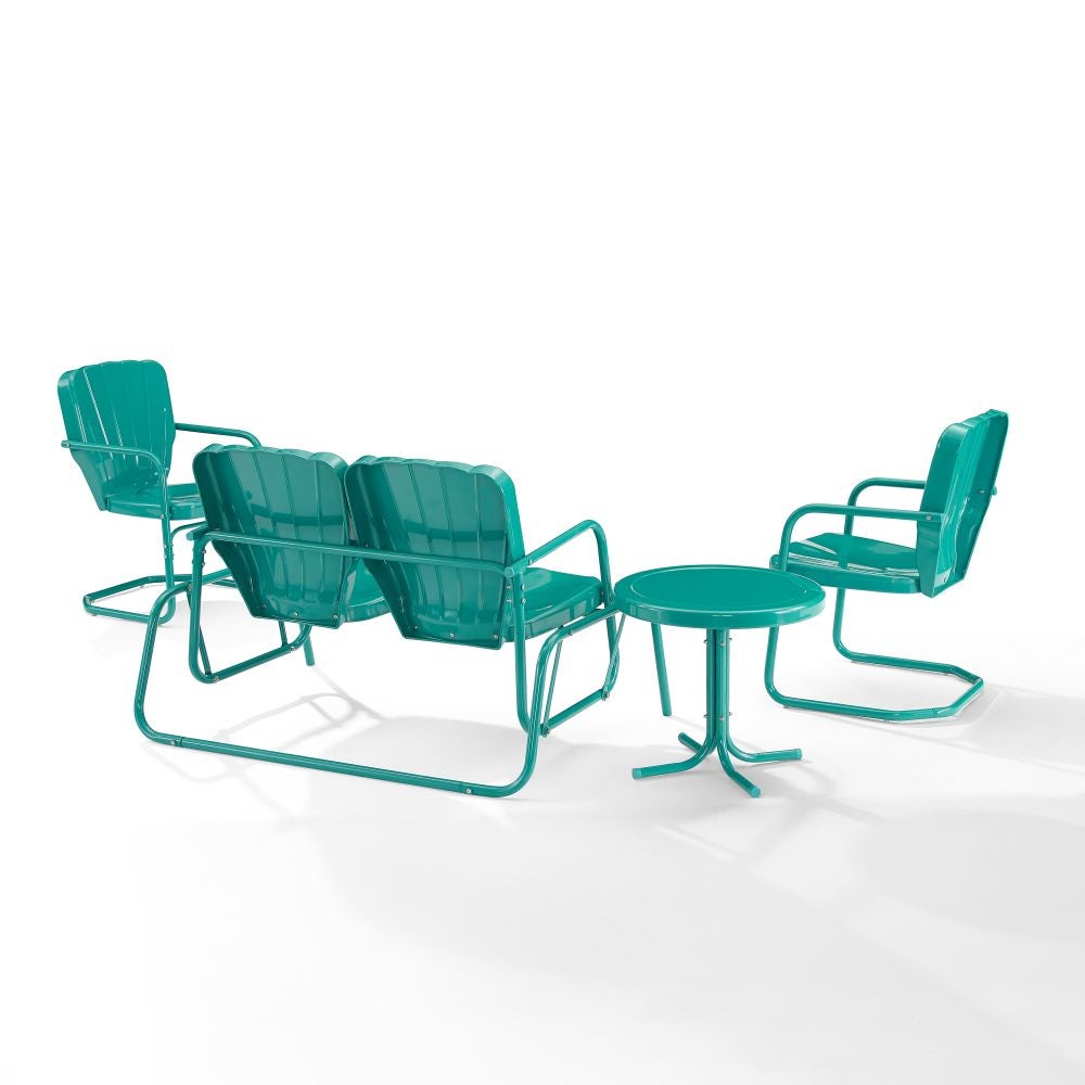 Crosley Furniture - Ridgeland 4Pc Outdoor Metal Conversation Set Turquoise Gloss - Loveseat Glider, Side Table, & 2 Armchairs