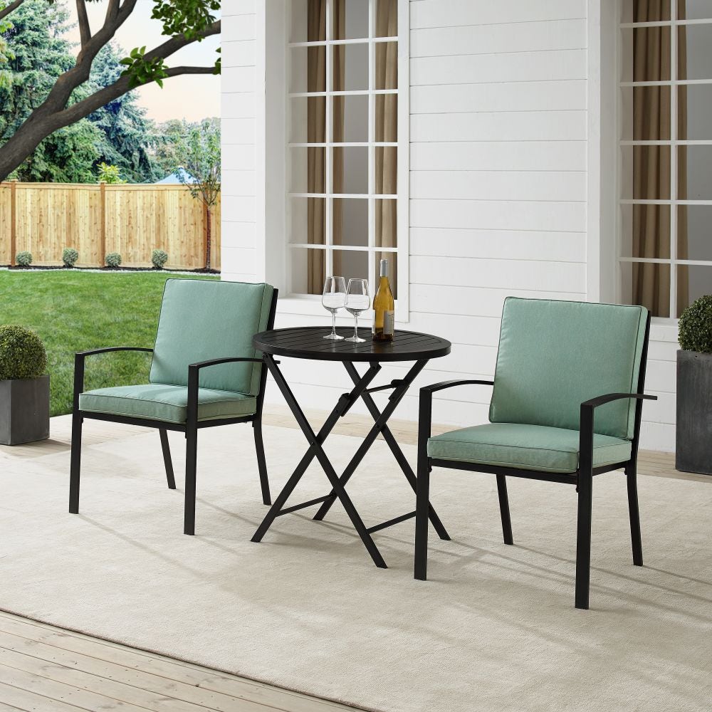 Crosley Furniture - Kaplan 3Pc Outdoor Metal Bistro Set Mist/Oil Rubbed Bronze - Bistro Table & 2 Chairs