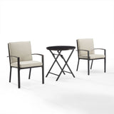 Crosley Furniture - Kaplan 3Pc Outdoor Metal Bistro Set Oatmeal/Oil Rubbed Bronze - Bistro Table & 2 Chairs