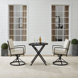 Crosley Furniture - Kaplan 3Pc Outdoor Metal Bistro Set Oatmeal/Oil Rubbed Bronze - Bistro Table & 2 Swivel Chairs