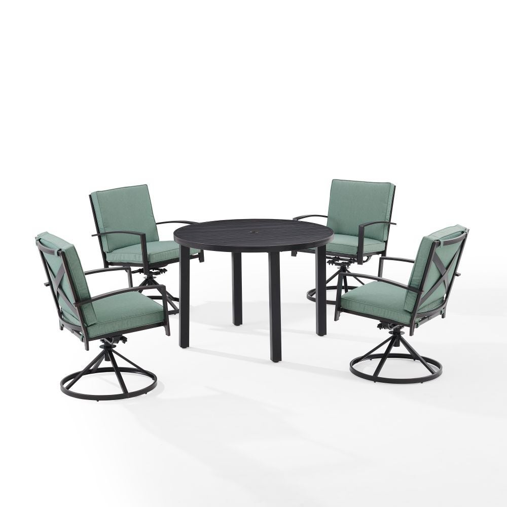 Crosley Furniture - Kaplan 5Pc Outdoor Metal Round Dining Set Mist/Oil Rubbed Bronze - Table & 4 Swivel Chairs
