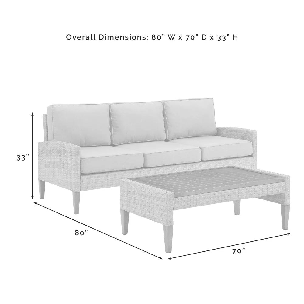 Crosley Furniture - Capella Outdoor Wicker 2Pc Sofa Set Creme/Brown - Sofa & Coffee Table