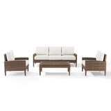 Crosley Furniture - Capella Outdoor Wicker 4Pc Sofa Set Creme/Brown - Coffee Table, Sofa, & 2 Armchairs