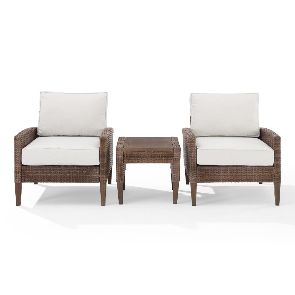 Crosley Furniture - Capella 3Pc Outdoor Wicker Chair Set Creme/Brown - Side Table & 2 Armchairs