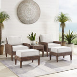 Crosley Furniture - Capella 5Pc Outdoor Wicker Chair Set Creme/Brown - Side Table, 2 Armchairs, & 2 Ottomans