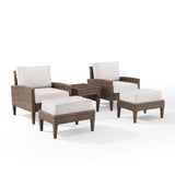 Crosley Furniture - Capella 5Pc Outdoor Wicker Chair Set Creme/Brown - Side Table, 2 Armchairs, & 2 Ottomans