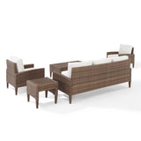 Crosley Furniture - Capella 5Pc Outdoor Wicker Sofa Set Creme/Brown - Sofa, Coffee Table, Side Table, & 2 Armchairs