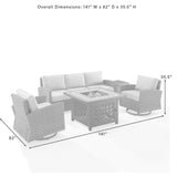 Crosley Furniture - Bradenton 5Pc Swivel Rocker And Sofa Set W/Fire -Sunbrella Sunbrella White/Weatheredbrown - Tucson Fire Table, Sofa, Side Table, & 2 Swivel Rockers