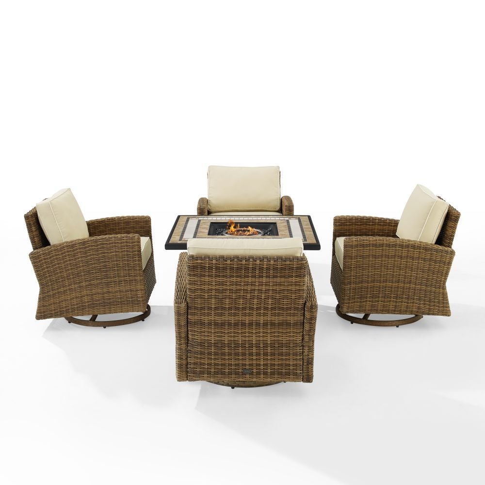 Crosley Furniture - Bradenton 5Pc Swivel Rocker Conversation Set W/Fire Table Sand/Weathered Brown - Tucson Fire Table & 4 Swivel Rockers