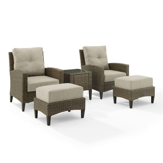 Crosley Furniture Patio Chairs And Chair Sets Crosely Furniture - Rockport 5Pc Outdoor Wicker High Back Chair Set Oatmeal/Light Brown - Side Table, 2 Armchairs, & 2 Ottomans - KO70219LB-OL - Oatmeal