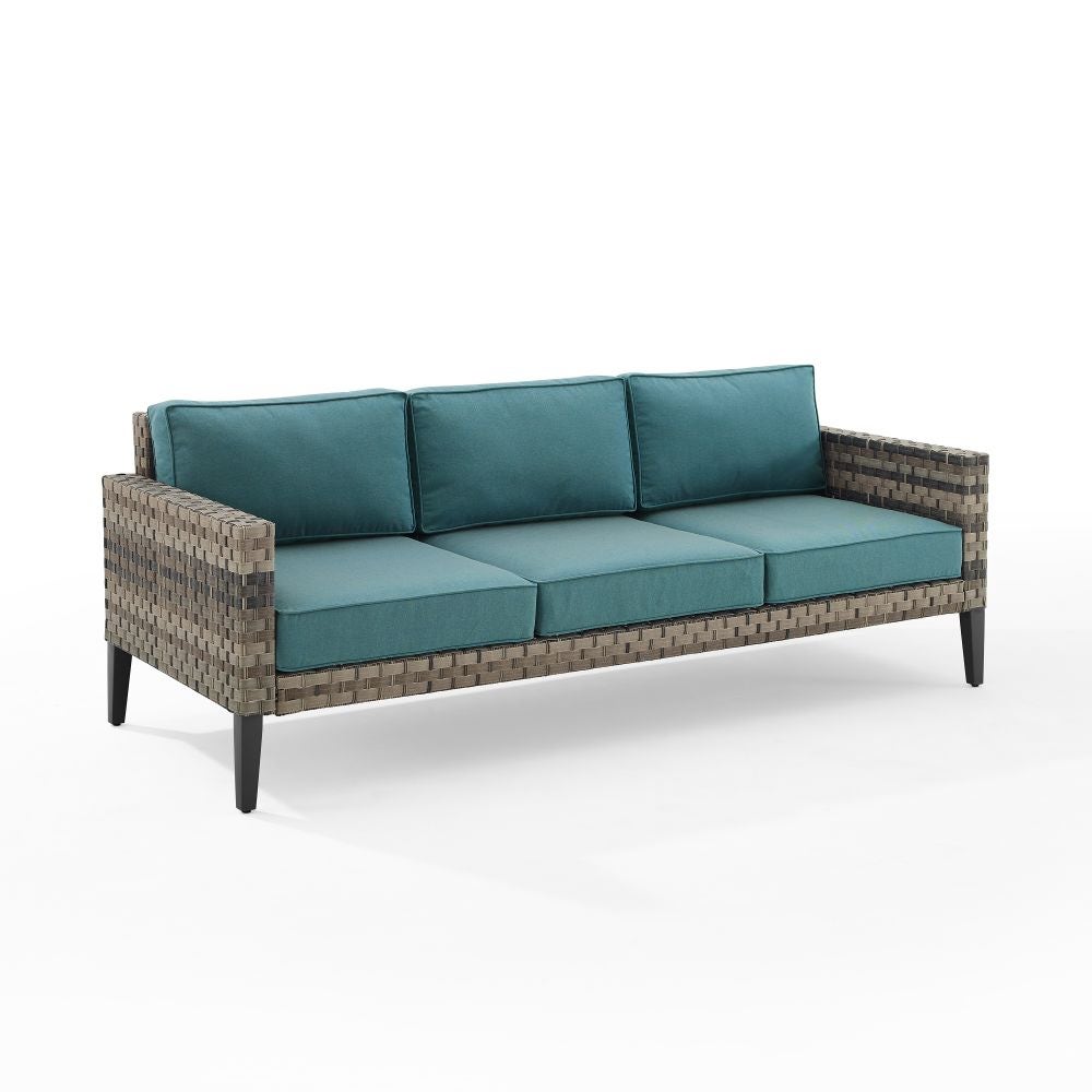 Crosley Furniture - Prescott Outdoor Wicker Sofa Mineral Blue/Brown