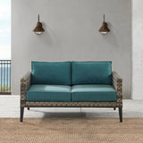 Crosley Furniture - Prescott Outdoor Wicker Loveseat Mineral Blue/Brown