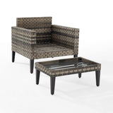 Crosley Furniture - Prescott 2Pc Outdoor Wicker Armchair Set Taupe/Brown - Armchair & Ottoman