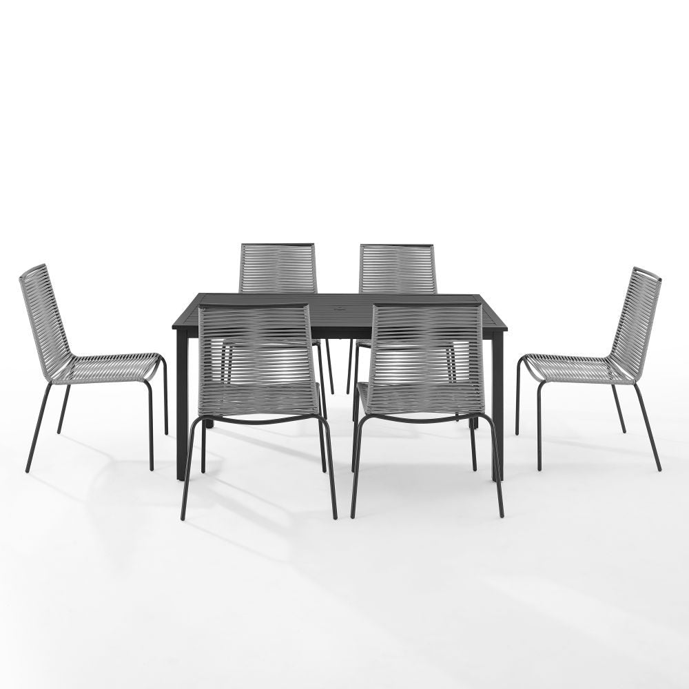 Crosley Furniture - Fenton 7 Pc Outdoor Wicker/ Metal Dining Set Gray/Matte Black - Table & 6 Chairs