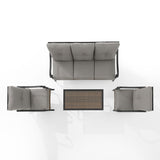 Crosley Furniture - Dahlia 4Pc Outdoor Metal And Wicker Sofa Set Taupe/Matte Black - Sofa, Coffee Table & 2 Armchairs