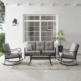 Crosley Furniture - Dahlia 4Pc Outdoor Metal And Wicker Sofa Set Taupe/Matte Black - Sofa, Coffee Table & 2 Rocking Chairs