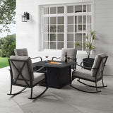 Crosley Furniture - Dahlia 5Pc Outdoor Metal Conversation Set W/ Fire Table Taupe/Matte Black - Dante Fire Table & 4 Rocking Chairs