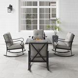Crosley Furniture - Dahlia 5Pc Outdoor Metal Conversation Set W/ Fire Table Taupe/Matte Black - Dante Fire Table & 4 Rocking Chairs