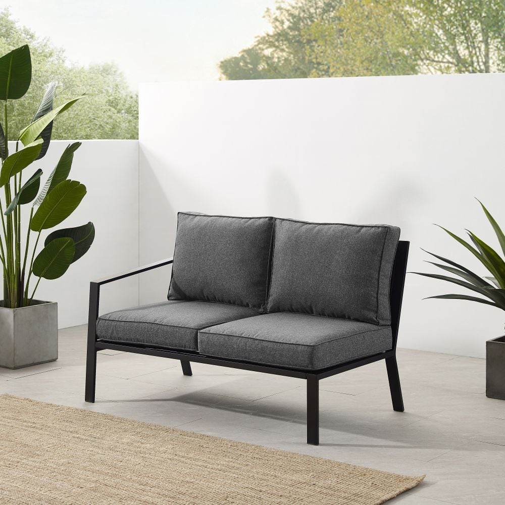 Crosley Furniture - Clark Outdoor Metal Sectional Left Side Loveseat Charcoal/Matte Black