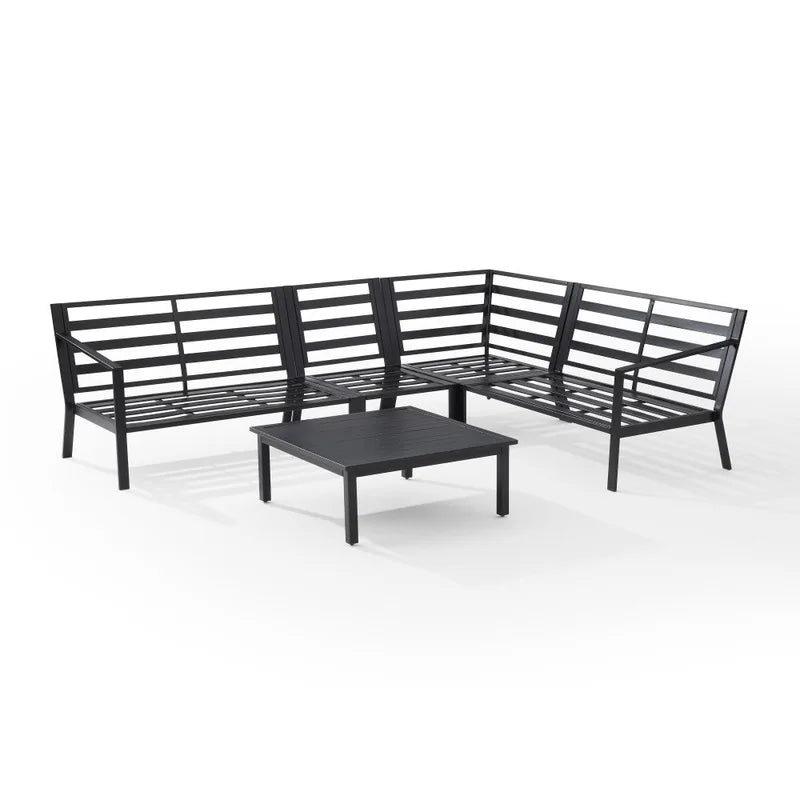 Crosley Furniture - Clark 5Pc Outdoor Metal Sectional Set Charcoal/Matte Black - Left Loveseat, Right Loveseat, Corner Chair, Center Chair & Coffee Table