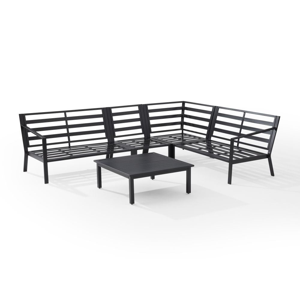 Crosley Furniture - Clark 5Pc Outdoor Metal Sectional Set Taupe/Matte Black - Left Loveseat, Right Loveseat, Corner Chair, Center Chair & Coffee Table