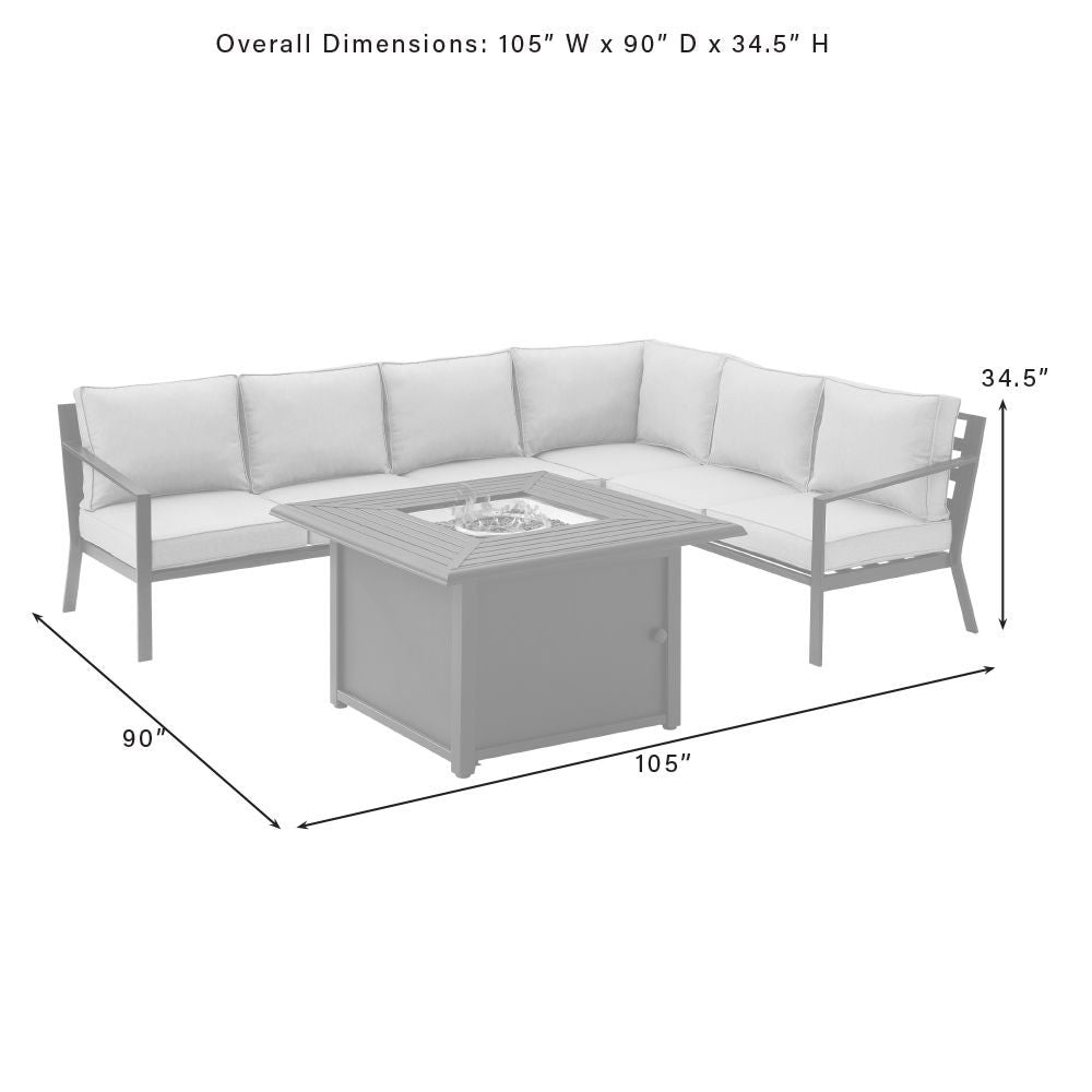 Crosley Furniture - Clark 5Pc Outdoor Metal Sectional Set W/Fire Table Charcoal/Matte Black - Left Loveseat, Right Loveseat, Corner Chair, Center Chair & Dante Fire Table
