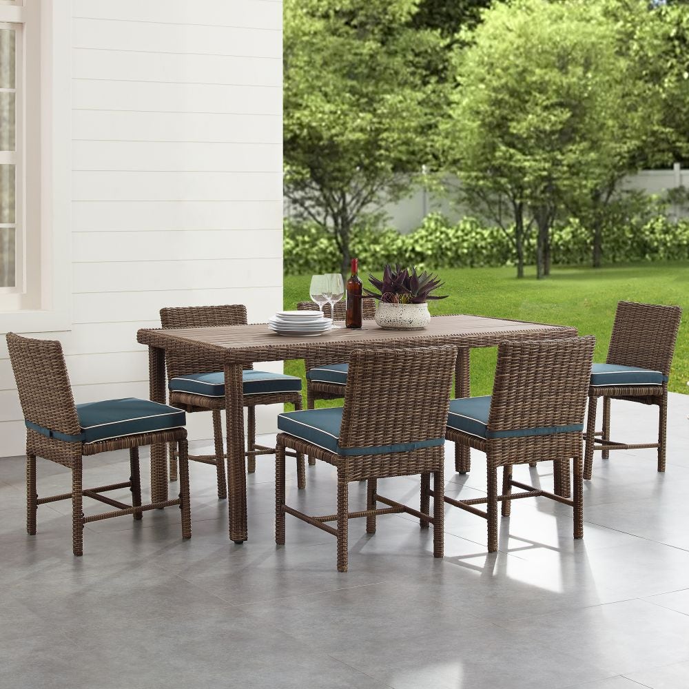 Crosley Furniture - Bradenton 7 Pc Outdoor Wicker Dining Set Navy/Weathered Brown - Dining Table & 6 Dining Chairs