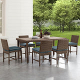 Crosley Furniture - Bradenton 7Pc Outdoor Wicker Dining Set Navy/Weathered Brown - Dining Table & 6 Dining Chairs