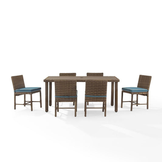 Crosley Furniture - Bradenton 7Pc Outdoor Wicker Dining Set Navy/Weathered Brown - Dining Table & 6 Dining Chairs