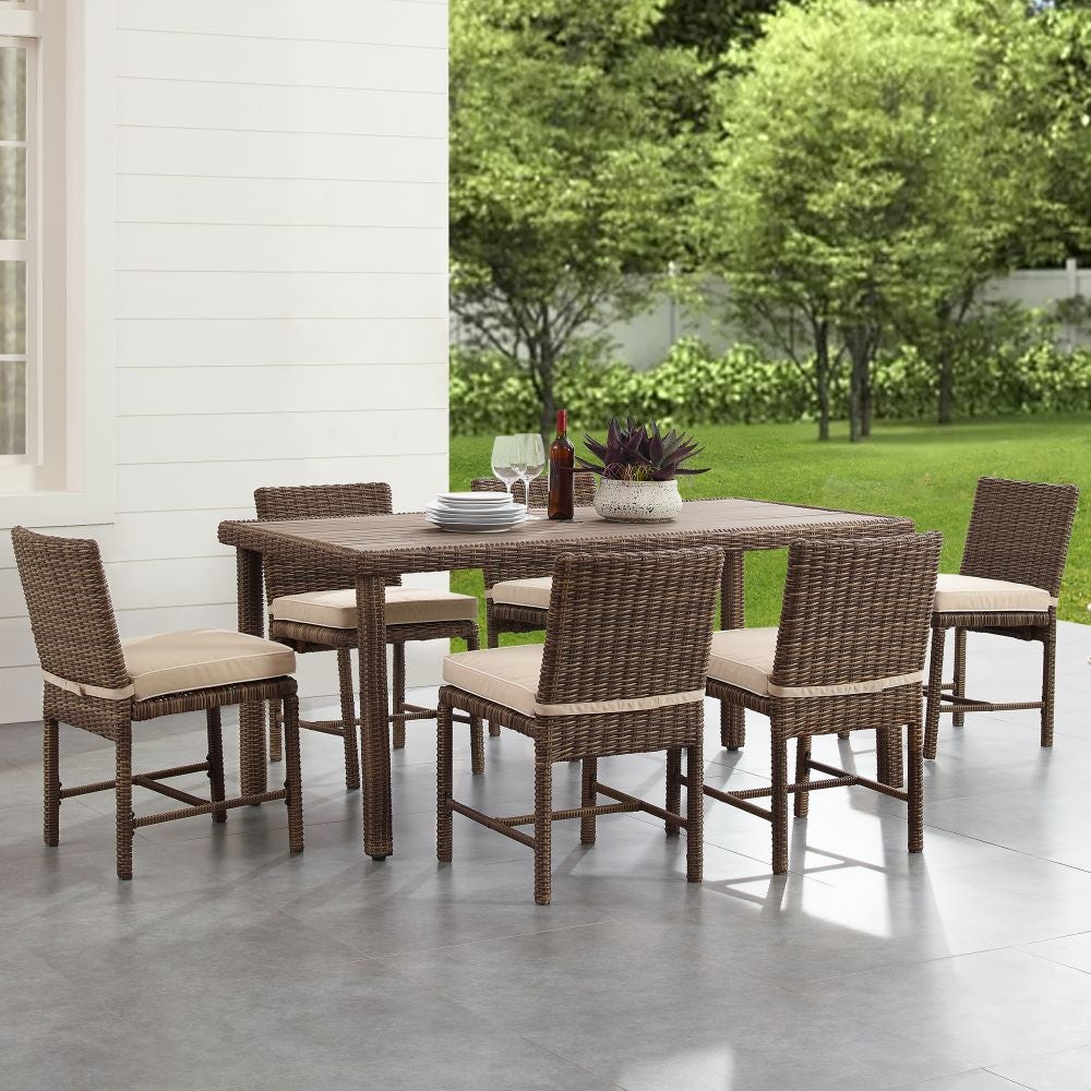 Crosley Furniture - Bradenton 7Pc Outdoor Wicker Dining Set Sand/Weathered Brown - Dining Table & 6 Dining Chairs