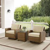 Crosley Furniture - Bradenton 3Pc Outdoor Wicker Swivel Rocker Chair Set Sand/Weathered Brown - Side Table & 2 Swivel Rockers