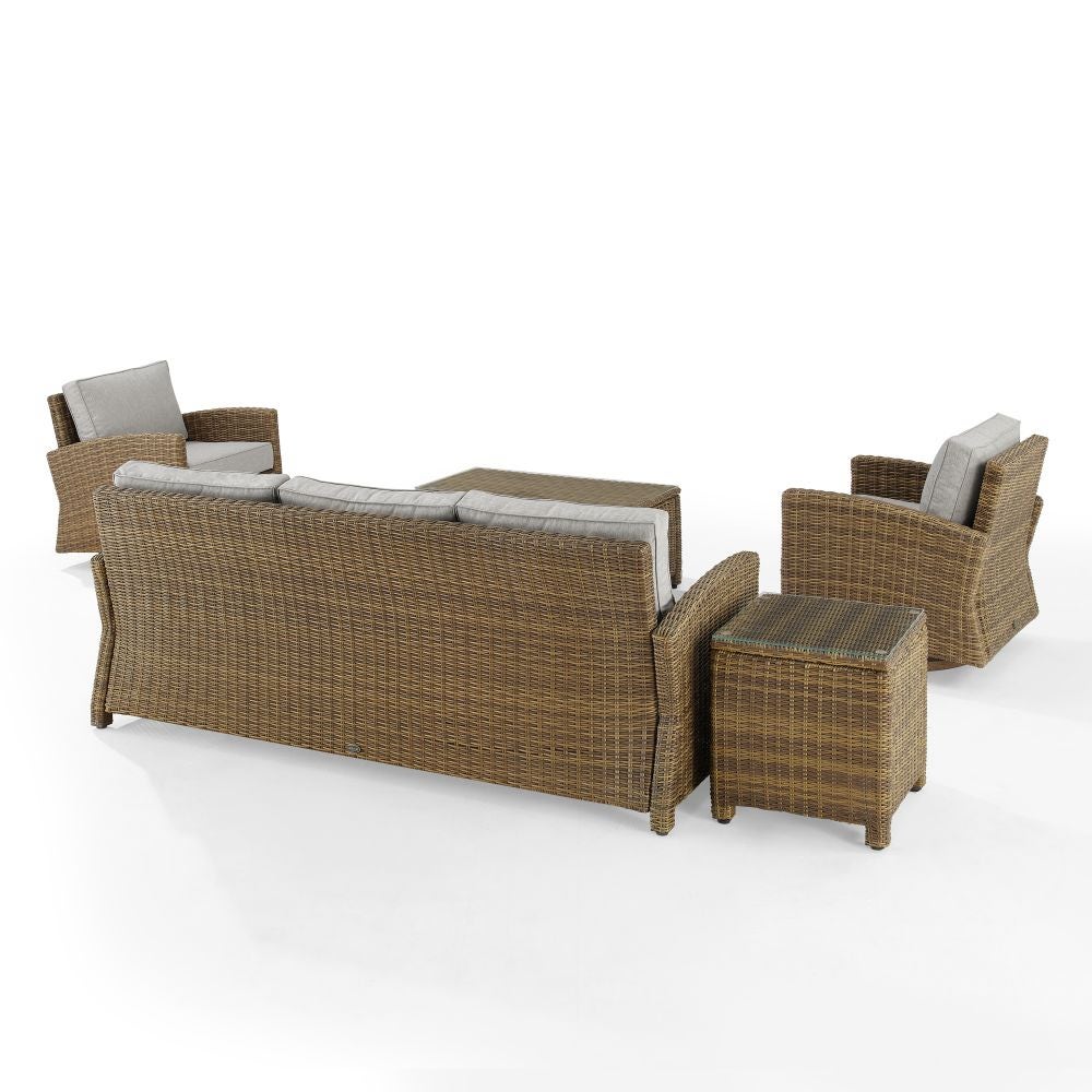 Crosley Furniture - Bradenton 5Pc Swivel Rocker And Sofa Set Gray/Weathered Brown - Sofa, Coffee Table, Side Table, & 2 Swivel Rockers