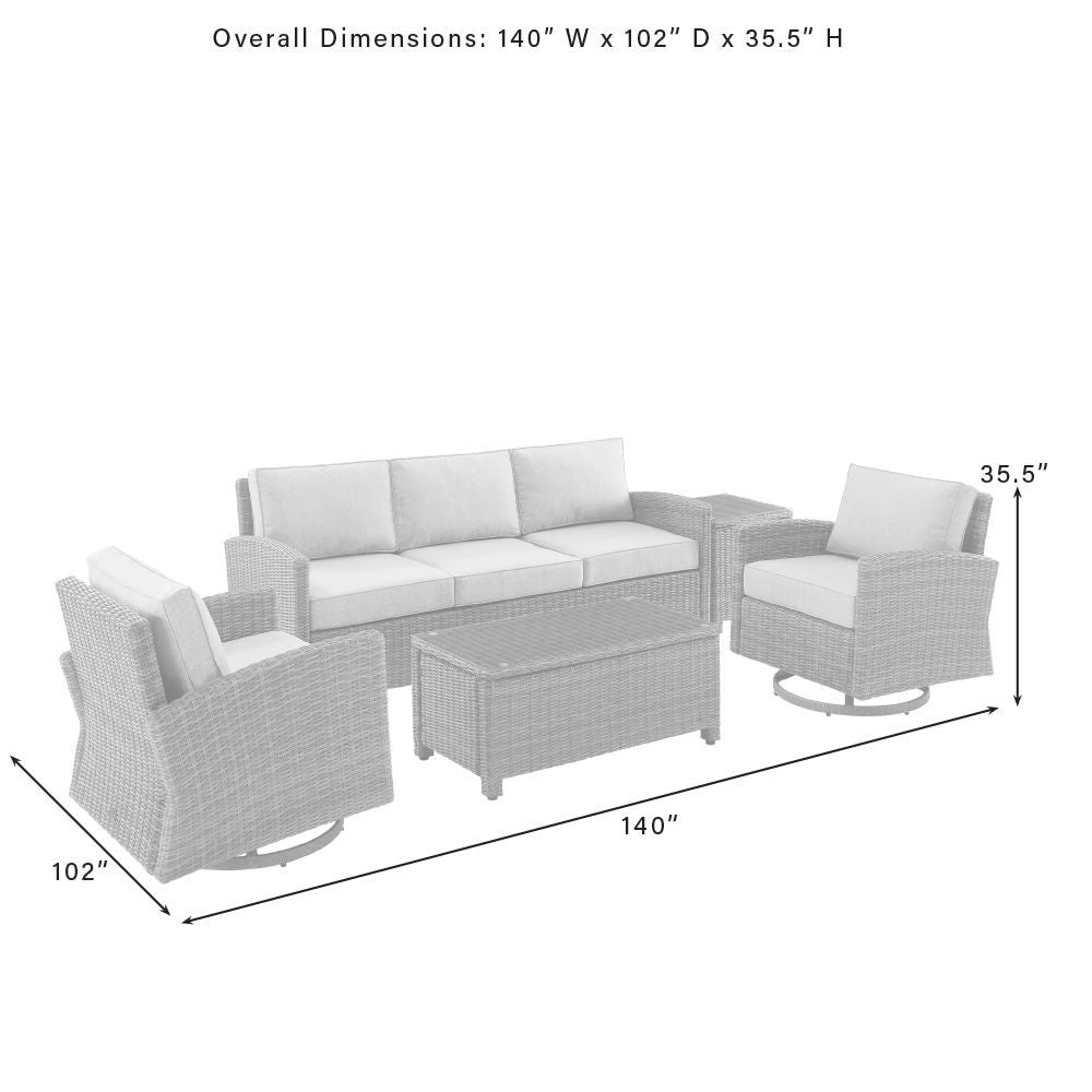 Crosley Furniture - Bradenton 5Pc Swivel Rocker And Sofa Set Gray/Weathered Brown - Sofa, Coffee Table, Side Table, & 2 Swivel Rockers