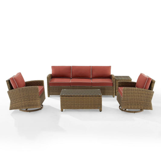 Crosley Furniture - Bradenton 5Pc Swivel Rocker And Sofa Set Sangria/Weathered Brown - Sofa, Coffee Table, Side Table, & 2 Swivel Rockers