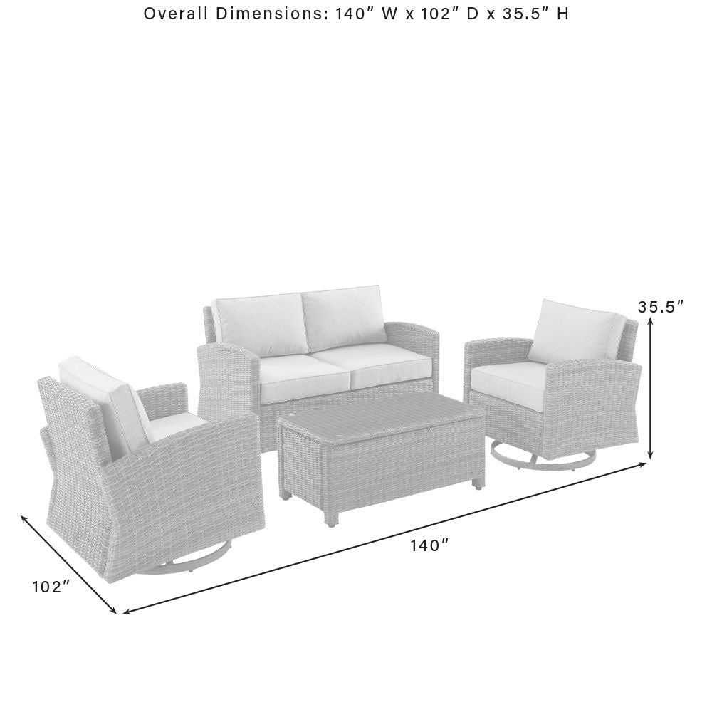 Crosley Furniture - Bradenton 4Pc Swivel Rocker Conversation Set Sand/Weathered Brown - Coffee Table, Loveseat, & 2 Swivel Rockers