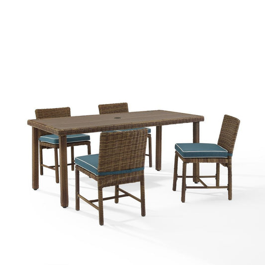 Crosley Furniture - Bradenton 5Pc Outdoor Wicker Dining Set Navy/Weathered Brown - Dining Table & 4 Dining Chairs