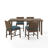 Crosley Furniture - Bradenton 5 Pc Outdoor Wicker Dining Set Navy/Weathered Brown - Dining Table & 4 Dining Chairs