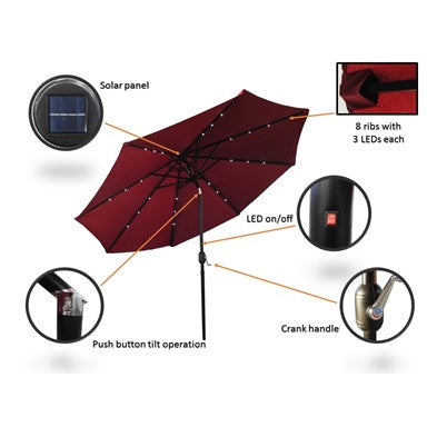 AZ Patio Heaters Solar Market Umbrella with LED Lights *Base Optional | MK-UMB-R