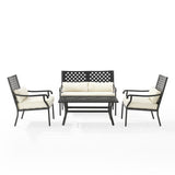 Crosley Furniture - Alistair 4Pc Outdoor Metal Conversation Set Creme/Matte Black - Loveseat, Coffee Table, & 2 Armchairs