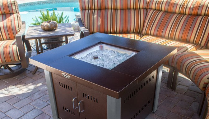 Hammered Bronze Square Fire Pit with Stainless Steel Legs and Lid | GS-F-PCSS