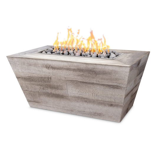 The Outdoor Plus - 84" Plymouth Rectangle 16" Tall Fire Pit in Woodgrain Concrete - OPT-PLM8428LW