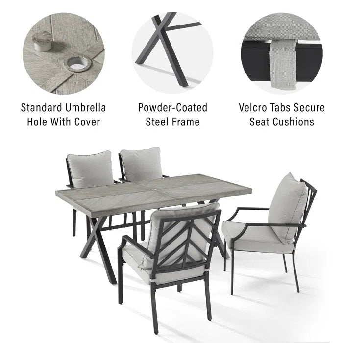 Crosley Furniture - Otto 5 Pc Outdoor Metal Dining Set Gray/Matte Black - Table & 4 Chairs