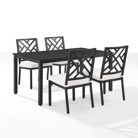 Crosley Furniture - Locke 5 Pc Outdoor Metal Dining Set Creme/Matte Black - Table & 4 Chairs
