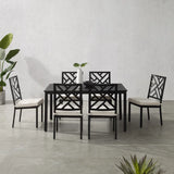 Crosley Furniture - Locke 7 Pc Outdoor Metal Dining Set Creme/Matte Black - Table & 6 Chairs