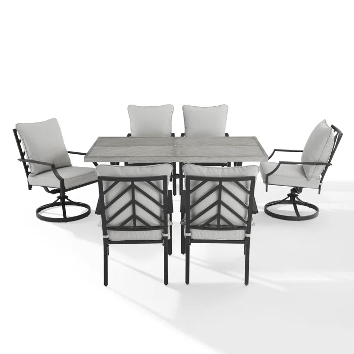 Crosley Furniture - Otto 7Pc Outdoor Metal Dining Set Gray/Matte Black - Table, 2 Swivel Chairs, & 4 Stationary Chairs