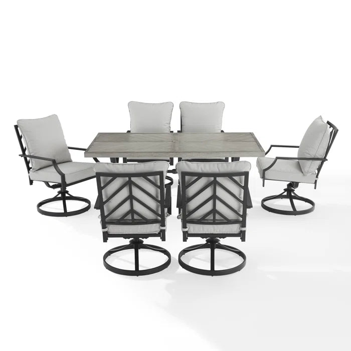 Crosley Furniture - Otto 7 Pc Outdoor Metal Dining Set Gray/Matte Black - Table & 6 Swivel Chairs