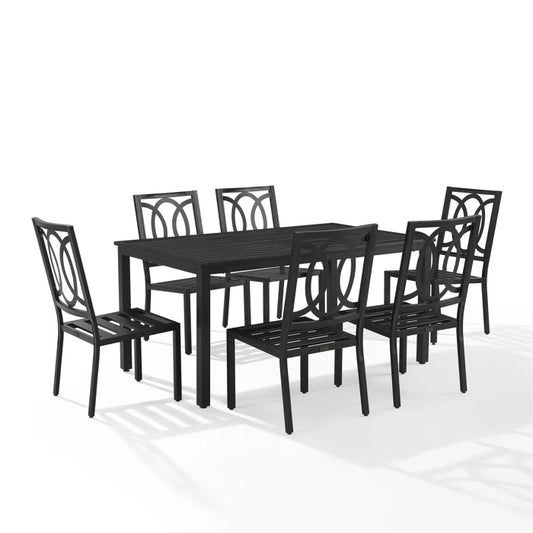 Crosley Furniture - Chambers 7 Pc Outdoor Metal Dining Set Creme/Matte Black - Table & 6 Chairs