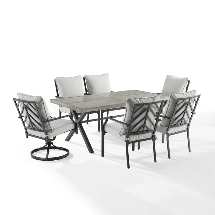 Crosley Furniture - Otto 7 Pc Outdoor Metal Dining Set Gray/Matte Black - Table, 2 Swivel Chairs, & 4 Stationary Chairs