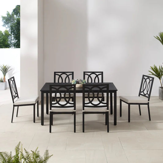 Crosley Furniture - Chambers 7 Pc Outdoor Metal Dining Set Creme/Matte Black - Table & 6 Chairs